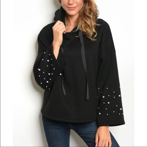 Jackets & Blazers - 🚧SALE-Black Bell-Sleeve SweatShirt w PEARL detail